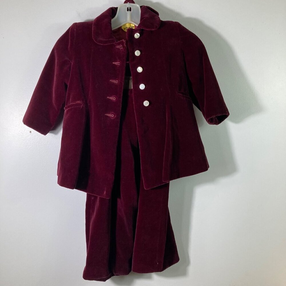 Girls Vtg 1940s Little Marjorie Lamco 3 Piece Velvet Jacket Snowpant Hat Set 2T‎